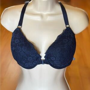 Victoria’s Secret Sexy Tee Posey Lace Lightly Lined Racerback Navy Blue Bra